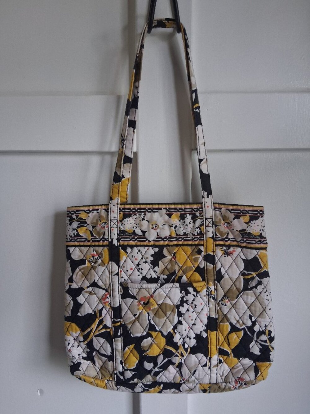 Vintage Vera Bradley Floral Quilted Tote Bag – Black, Mustard & Cream